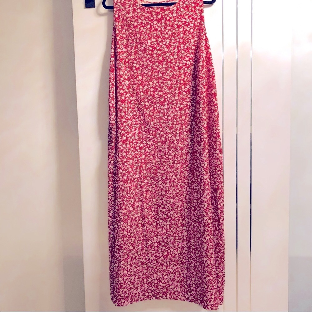 SHEIN 3XL (fits 2X) Red/White Flowers Sleeveless MIDI Tank Dress pockets, NWOT